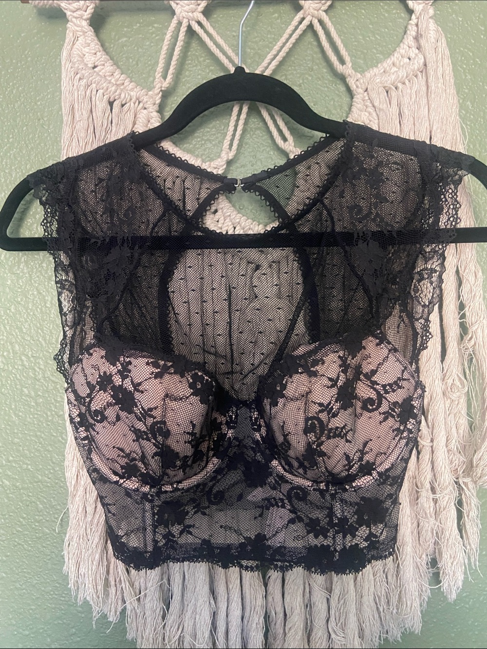 Victoria's Secret Black Lace Longline Bralette with Nude Cups